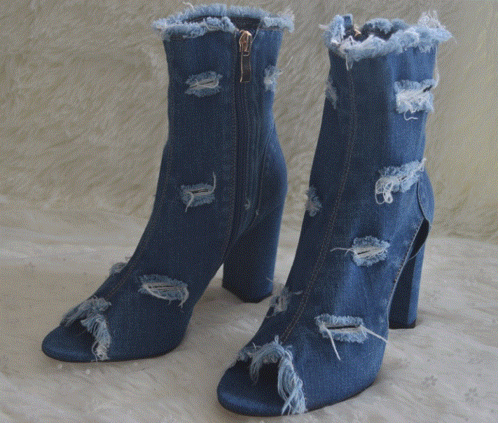 Boots - Blue Denim Jean Ankle Boots