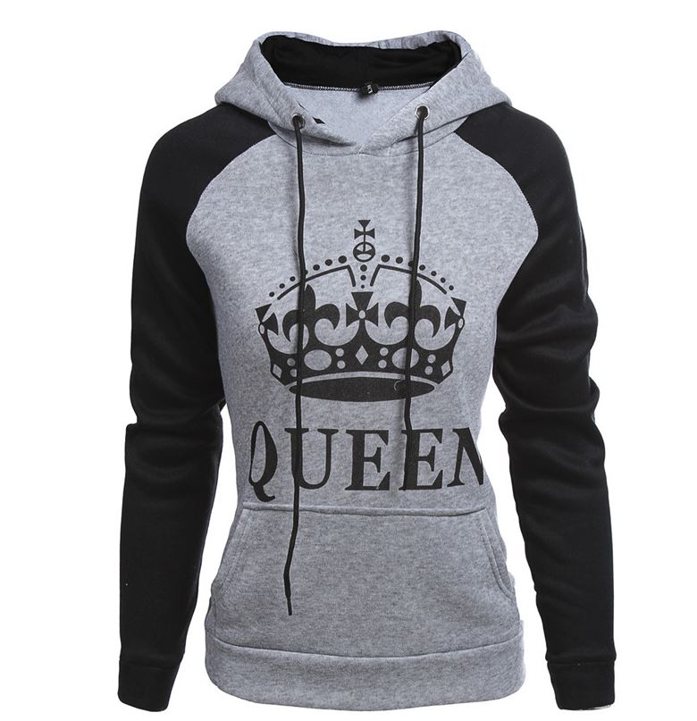 KING Queen Crown Print Unisex Men Women Autumn Hoodies