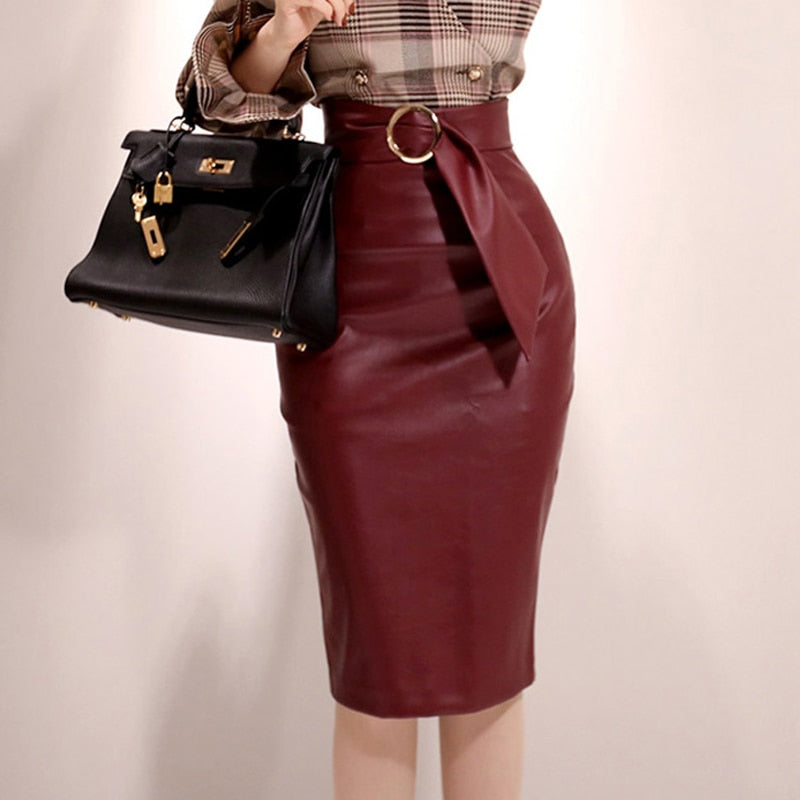 High Waist PU Leather Skirts