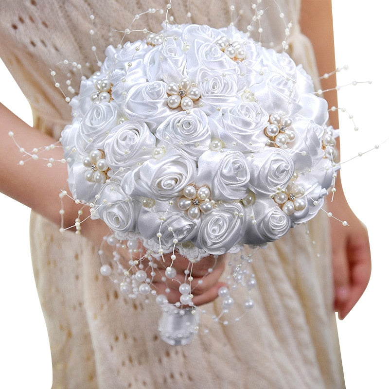 Beautiful Ivory Ribbon Flowers Bridal Bouquet