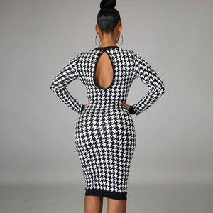 Hounds tooth Print Long Dress