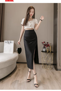 High Waist Black Slit Skirt