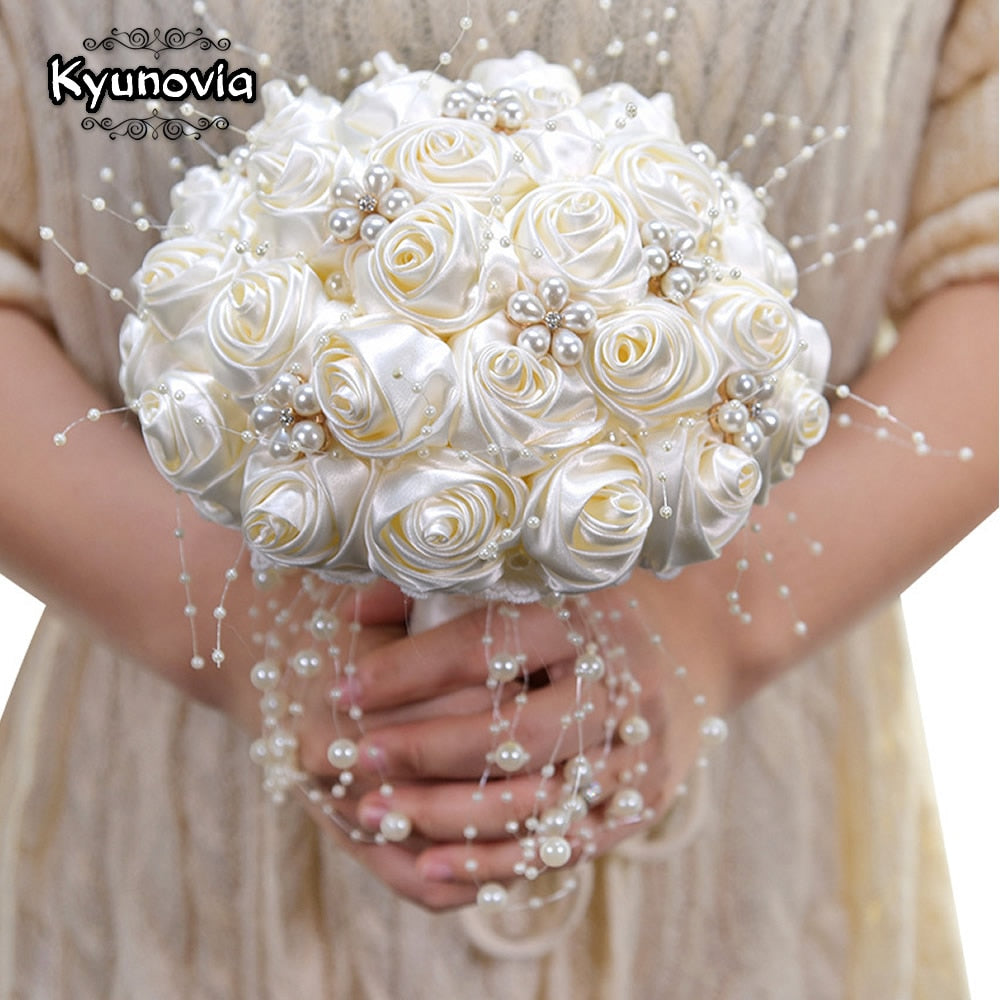 Beautiful Ivory Ribbon Flowers Bridal Bouquet