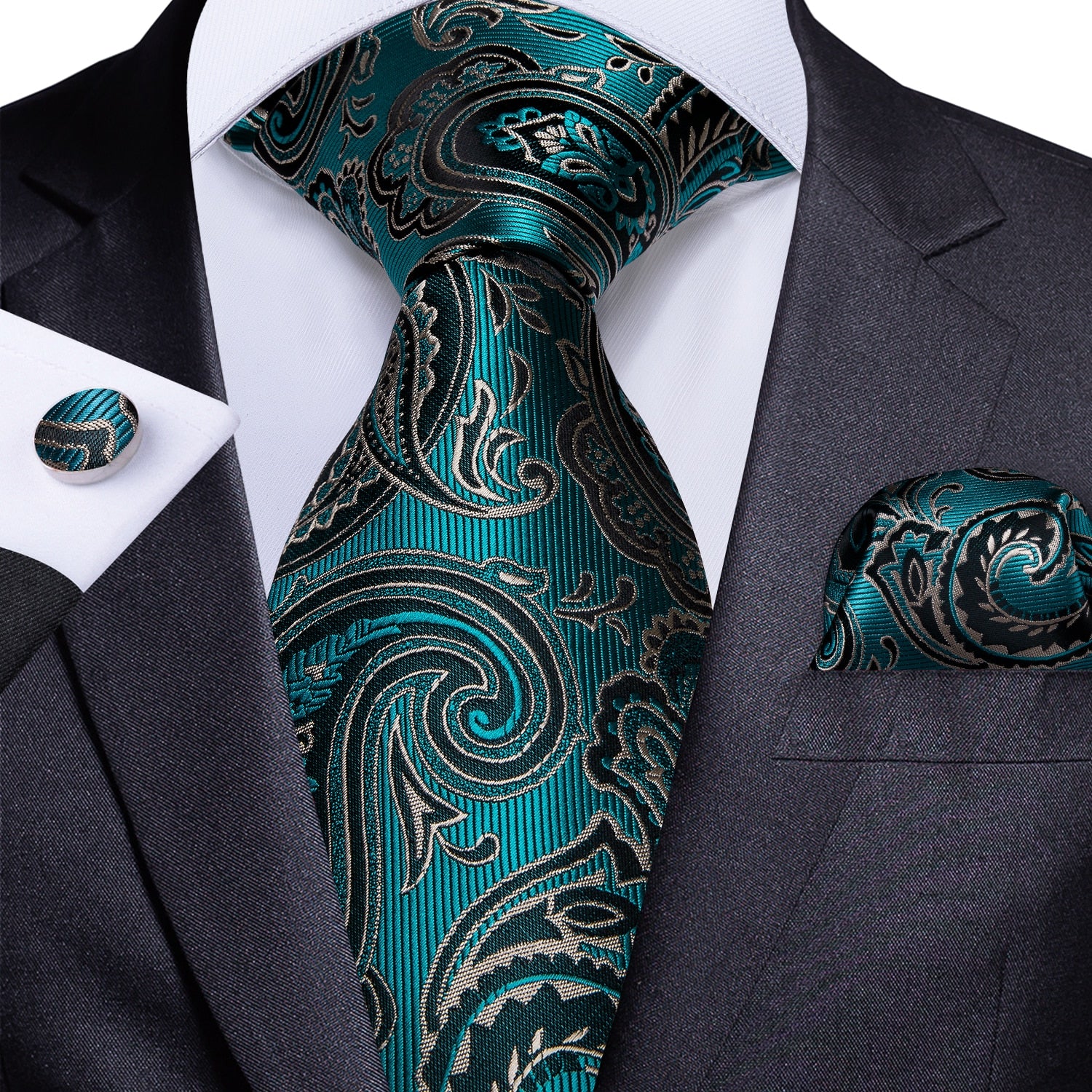 Tie -  Novelty Design Silk Teal Green Paisley Tie