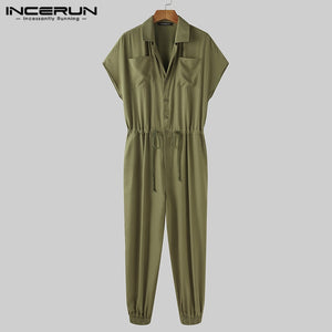 Jumpsuit - Solid Short sleeve Loose Thin Romper