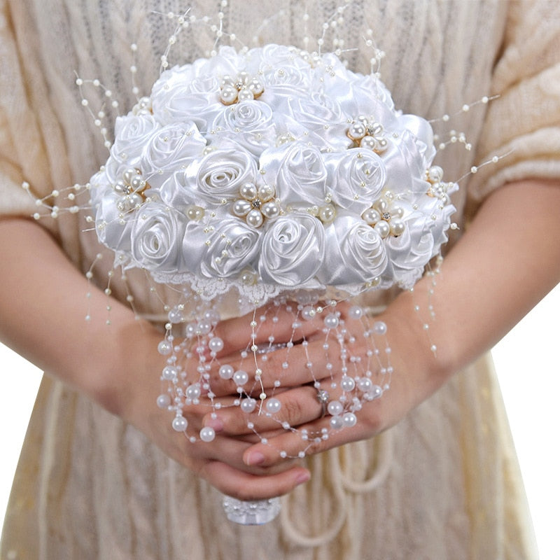 Beautiful Ivory Ribbon Flowers Bridal Bouquet