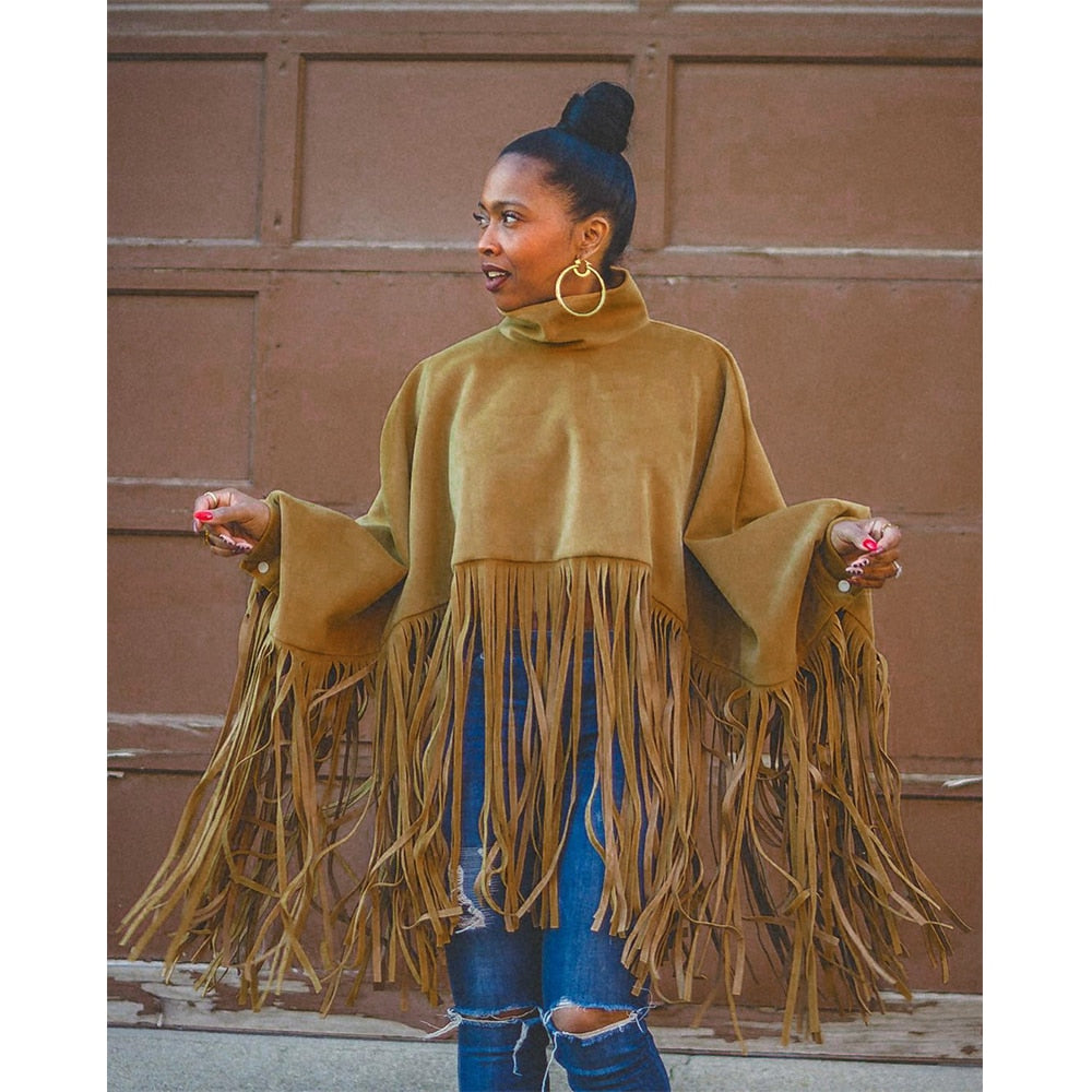 Solid Fringed Turtleneck