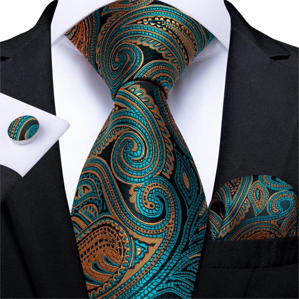 Tie -  Novelty Design Silk Teal Green Paisley Tie