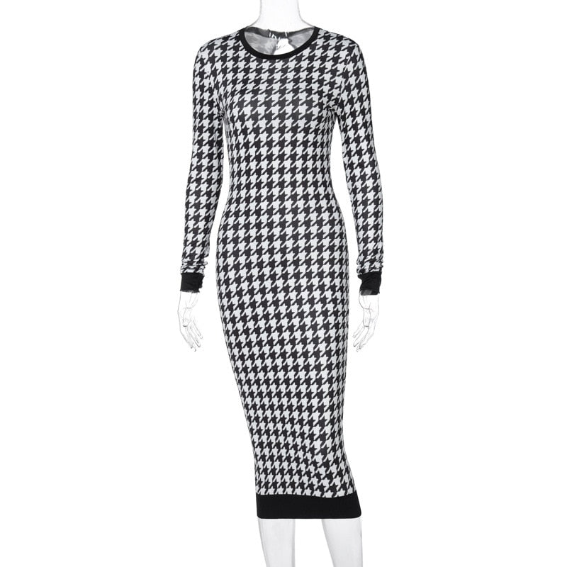 Hounds tooth Print Long Dress