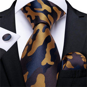 Luxury Gold Black Striped Paisley Silk Tie