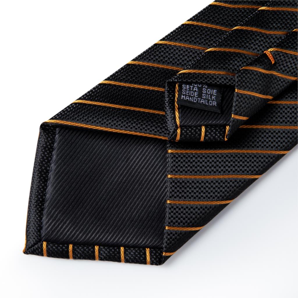 Luxury Gold Black Striped Paisley Silk Tie