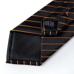 Luxury Gold Black Striped Paisley Silk Tie