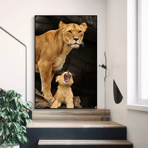 Painting - African Wild Lion Mother and Baby Posters