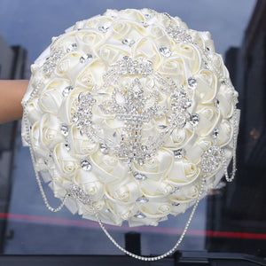 Ivory Rose Diamonds Tassels Stitch Wedding Bouquet