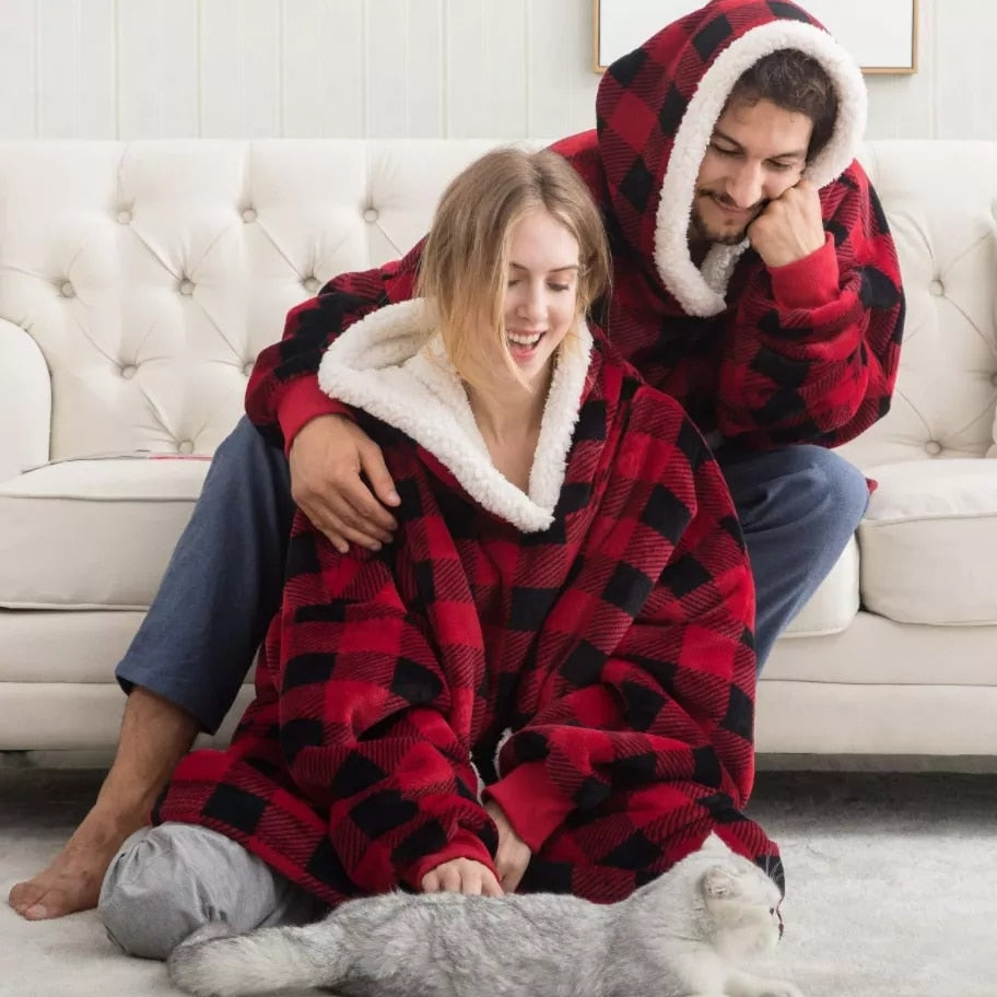 Fleece Plaid Hoodie Sweatshirt (One Size for All)