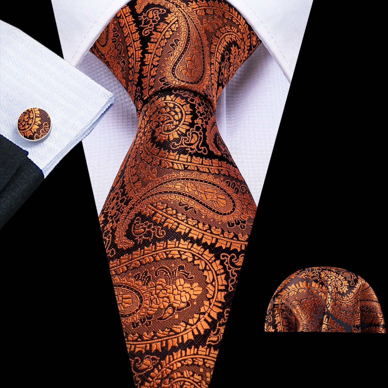 Gold Paisley Men Silk Necktie Fashion