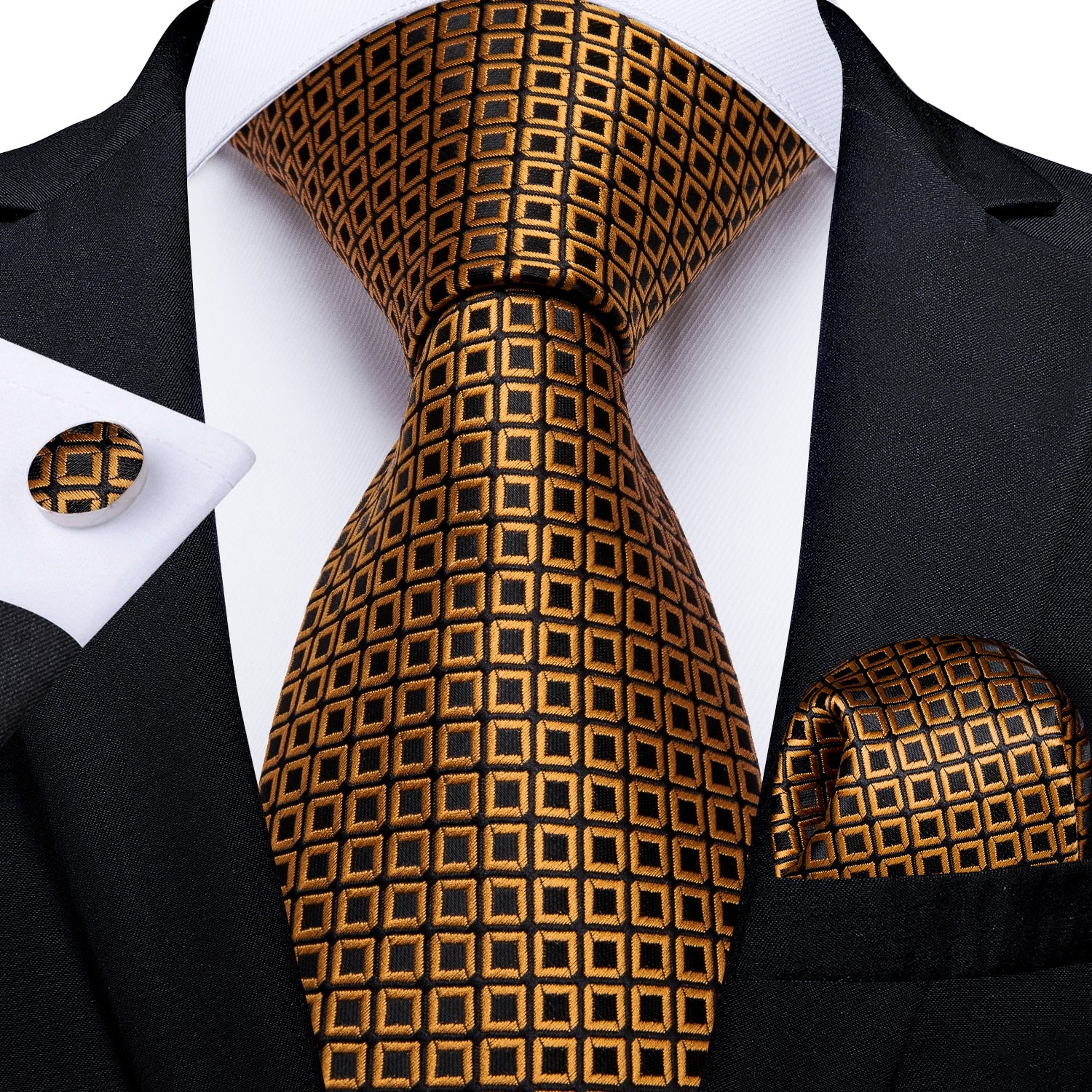 Luxury Gold Black Striped Paisley Silk Tie