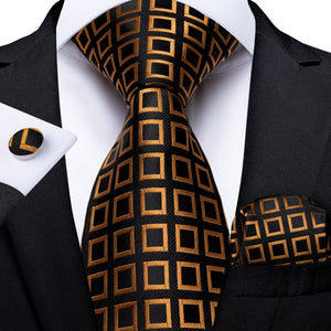 Luxury Gold Black Striped Paisley Silk Tie