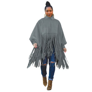 Solid Fringed Turtleneck