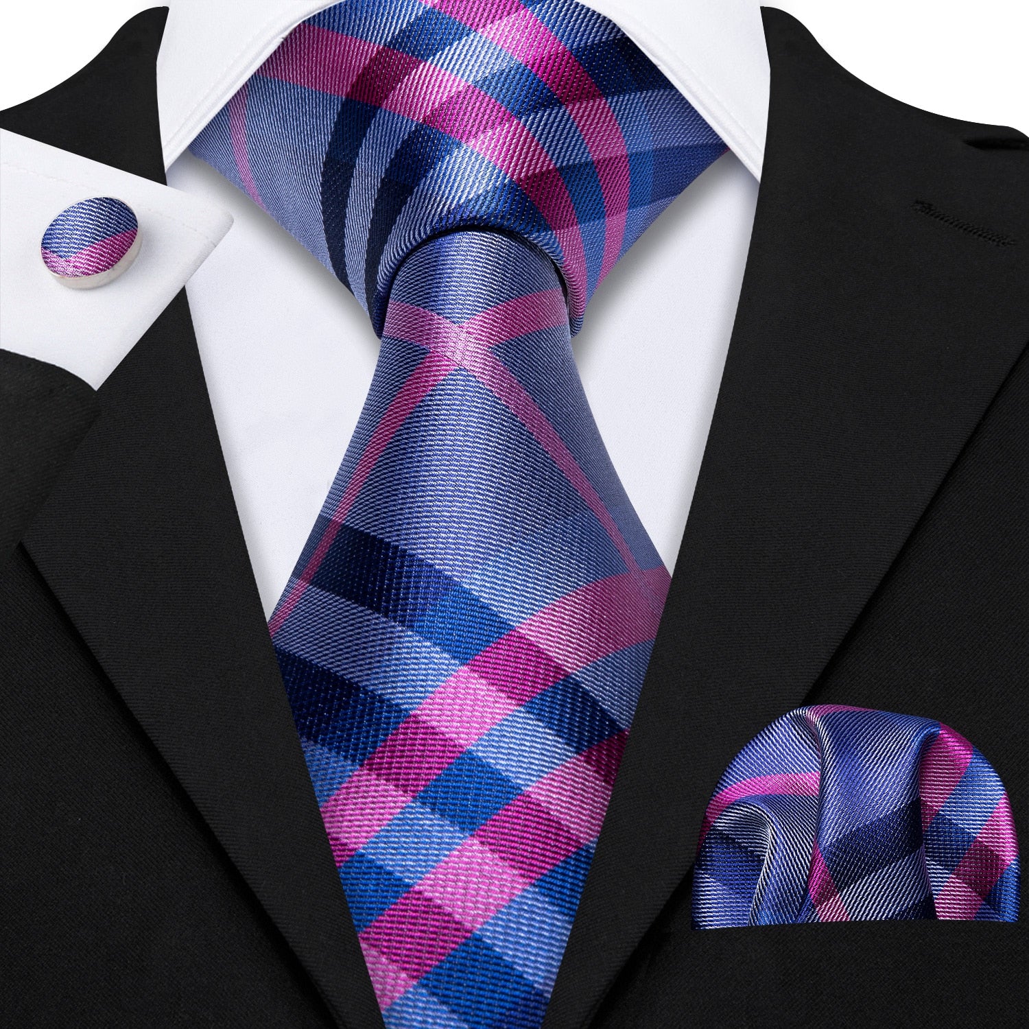 Black Plaid Necktie Casual Silk Tie