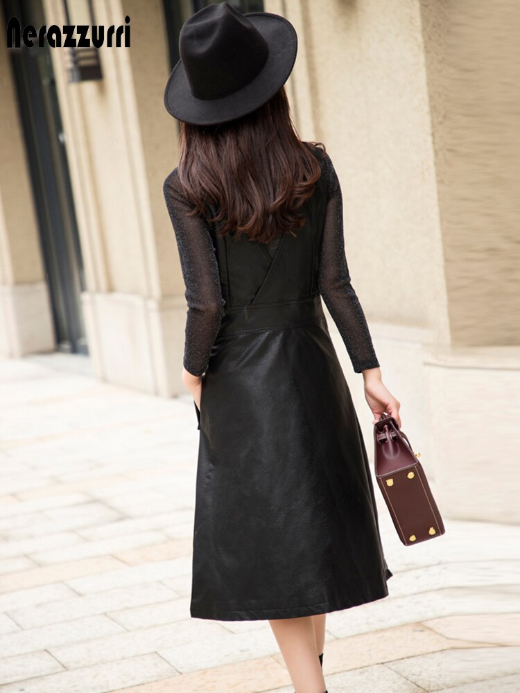 Long Black PU Leather Dress