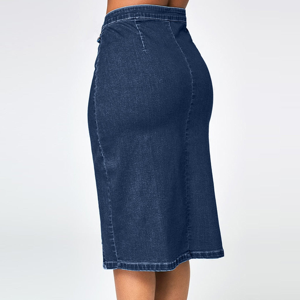 Loose Denim Knee High Waisted Skirt