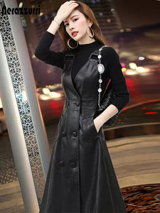 Long Black PU Leather Dress