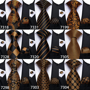 Luxury Gold Black Striped Paisley Silk Tie