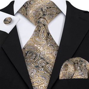 Gold Paisley Men Silk Necktie Fashion