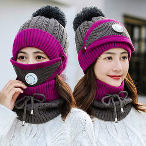 Hat -  3 Pieces Set Women Knitted Hat