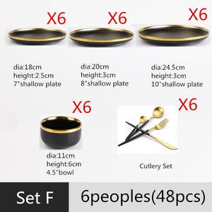 Gilt Rim Black Porcelain Dinner Plates