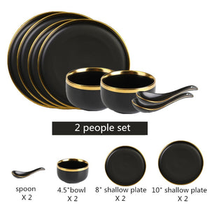 Gilt Rim Black Porcelain Dinner Plates