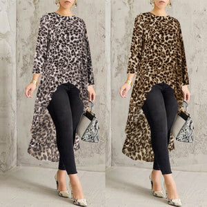 Oversized  Fashion High Low Leopard Blouse