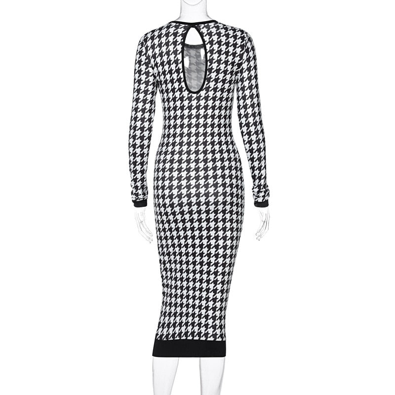 Hounds tooth Print Long Dress