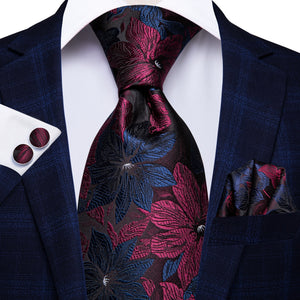 Silk Men Tie Floral Red Blue Neckties