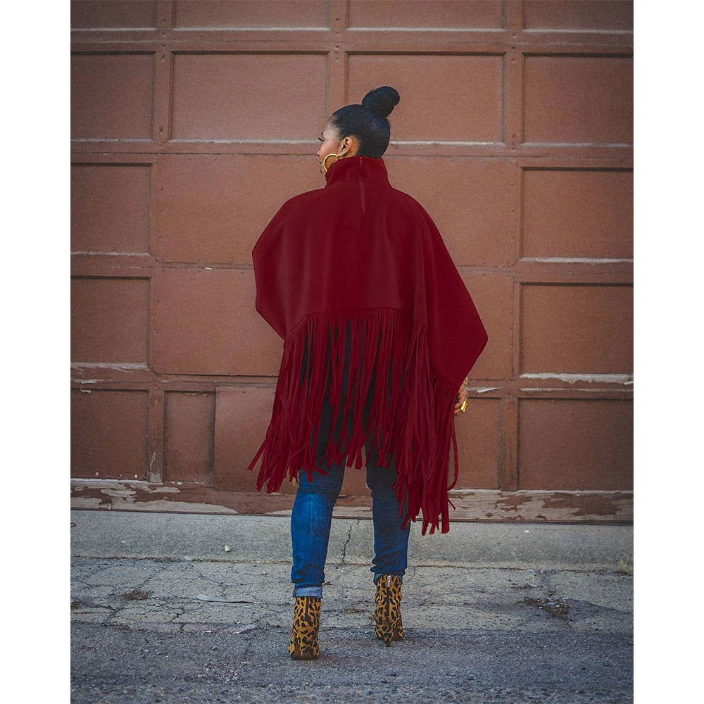 Solid Fringed Turtleneck