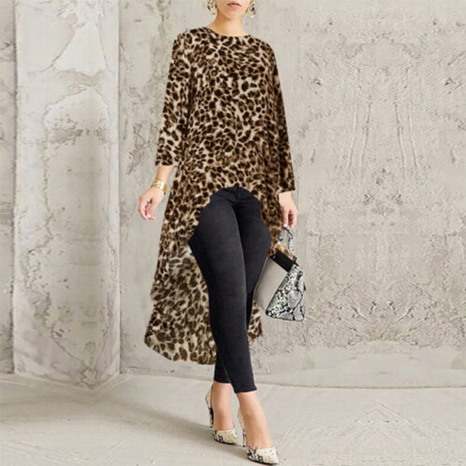 Oversized  Fashion High Low Leopard Blouse