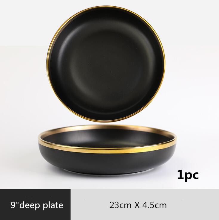 Gilt Rim Black Porcelain Dinner Plates