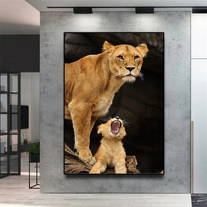 Painting - African Wild Lion Mother and Baby Posters