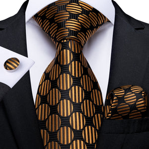 Luxury Gold Black Striped Paisley Silk Tie