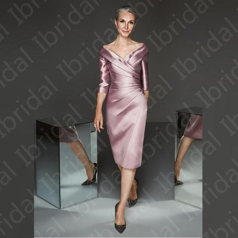 Simple Modern Sheath Lilac Satin Plunge Dress