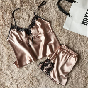 Lace Silk Satin Pajamas set