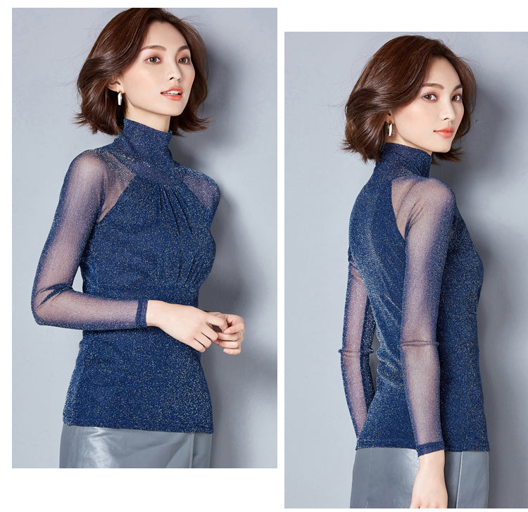 Long Sleeves Lace Sliced Women's Turtleneck