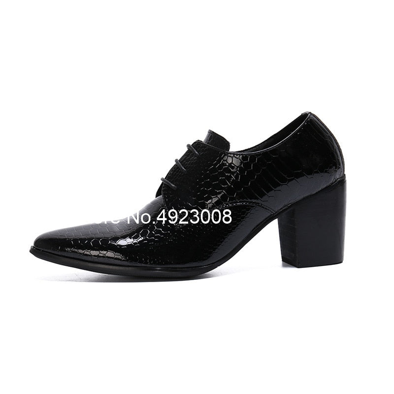 8cm Men High Heels Genuine Leather Dress Shoes