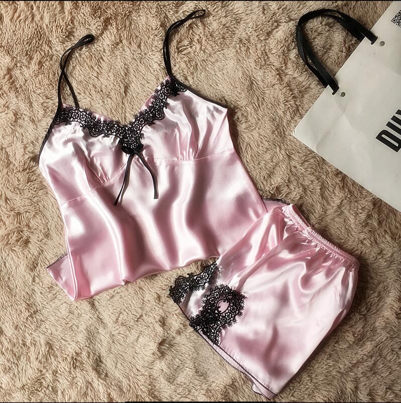 Lace Silk Satin Pajamas set