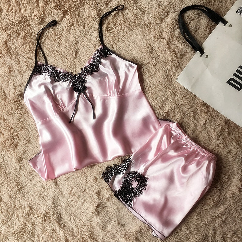 Lace Silk Satin Pajamas set