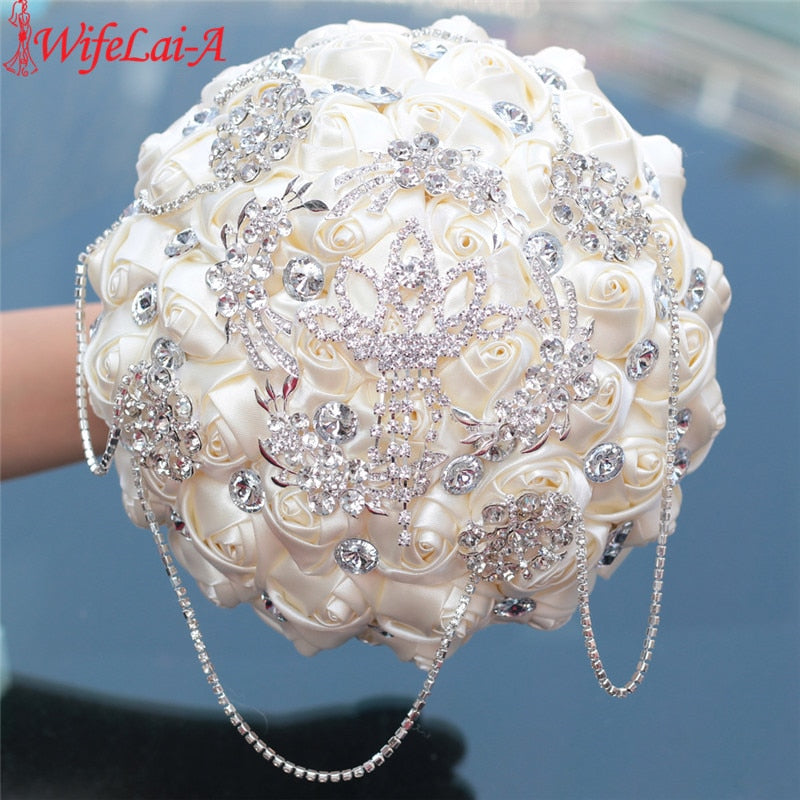 Ivory Rose Diamonds Tassels Stitch Wedding Bouquet