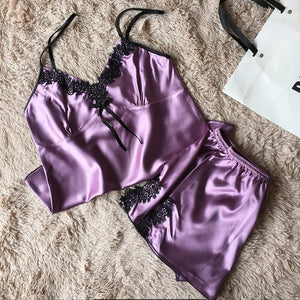 Lace Silk Satin Pajamas set