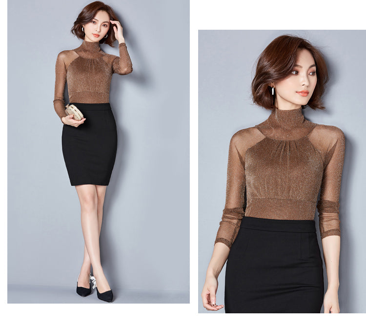 Long Sleeves Lace Sliced Women's Turtleneck