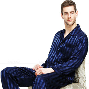 Pajamas - Mens Silk Satin Pajamas Set